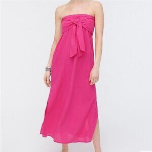 J. Crew NWT Cover Up Dress Sz S Front Bow Side Slits Cotton Preppy Swim Resort